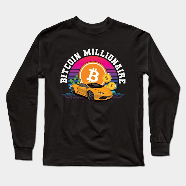 Bitcoin Millionaire BTC Crypto Lambo Long Sleeve T-Shirt by ARMU66